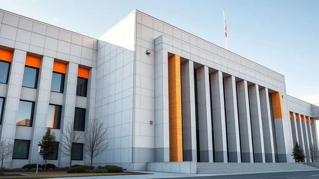 A minimalist architectural shot of a modern government build