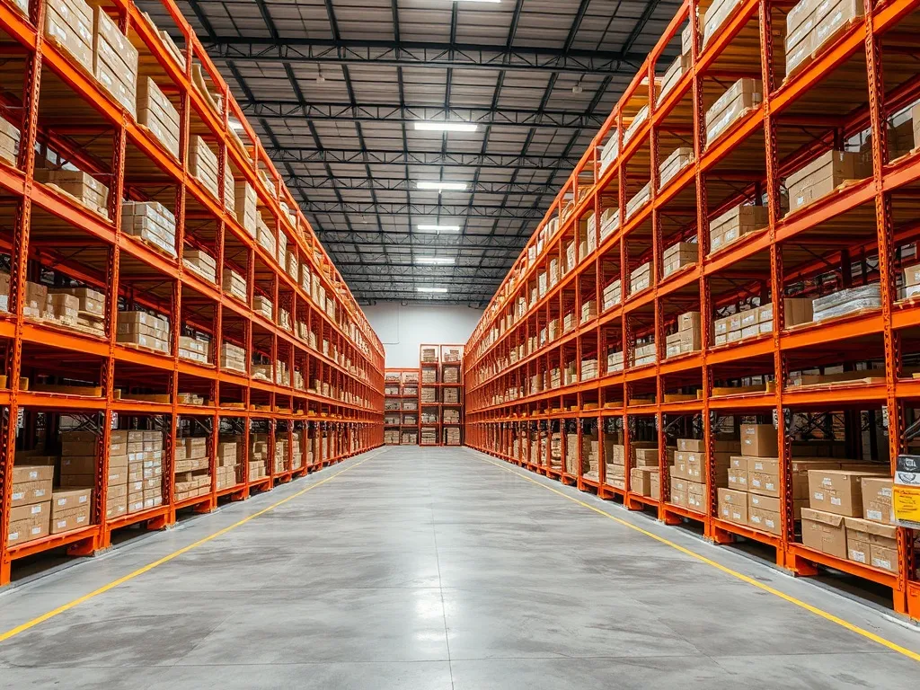 Wide angle shot of a modern organized industrial food wareho