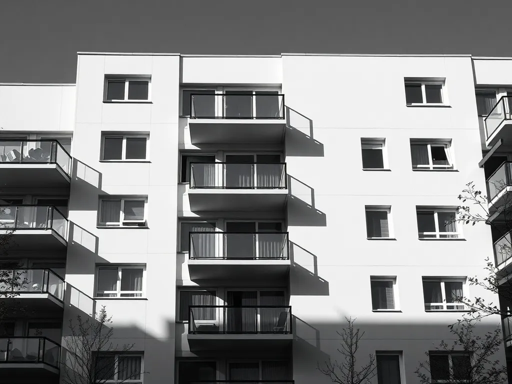 A high-contrast black and white architectural photograph of