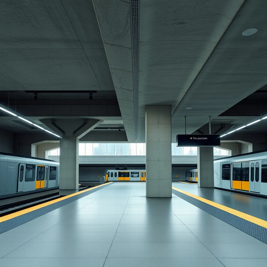 A minimalist architectural shot of a modern transit station